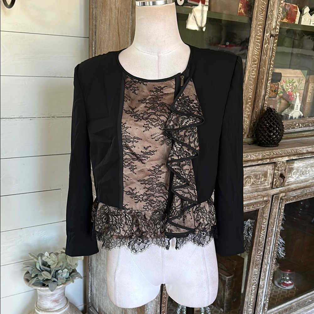 BCBGMaxAzria Black Lace-Trim Cropped Jacket